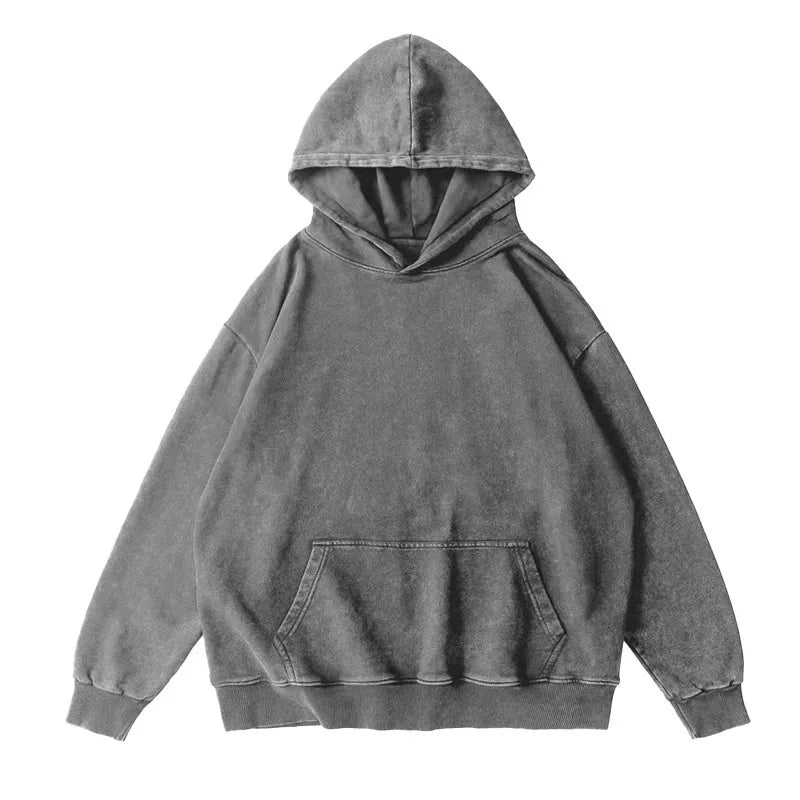 Washed and aged sweatshirt, men's loose hoodie, round-neck jacket S-5XL