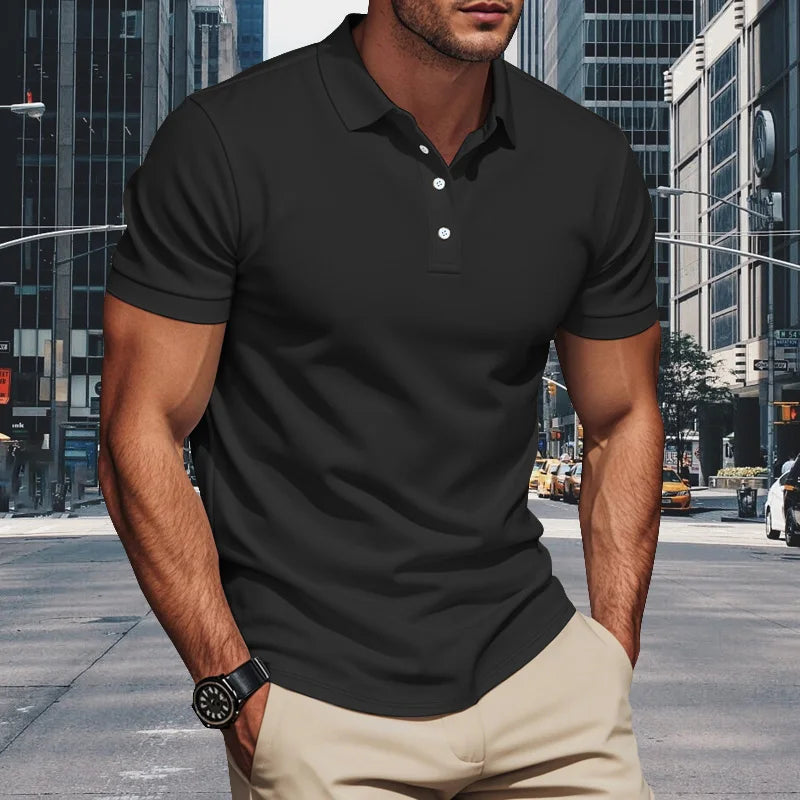 2025Summer new men's polo shirt men's lapel business office solid color short sleeved T-shirt Male fashionable casual sports top