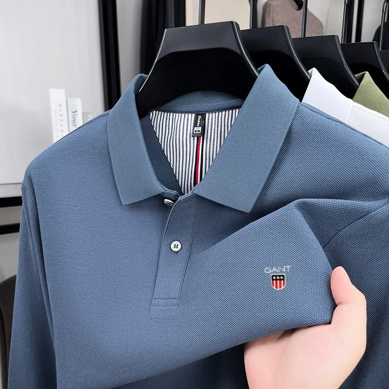 2025 Autumn New Men's Long Sleeve Casual T-shirt Comfortable and Breathable Golf Collar Top Exquisite and Fashionable Polo Shirt