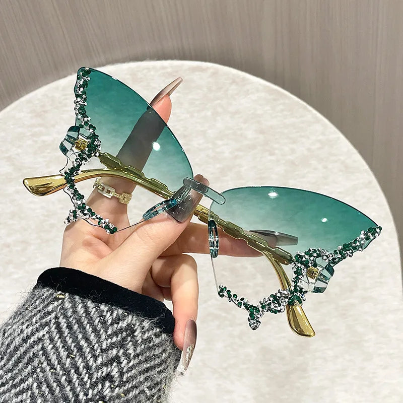 Rimless Butterfly Sunglasses Cat Eye Popular Women Men Shades Small Ellipse Sun Glasses