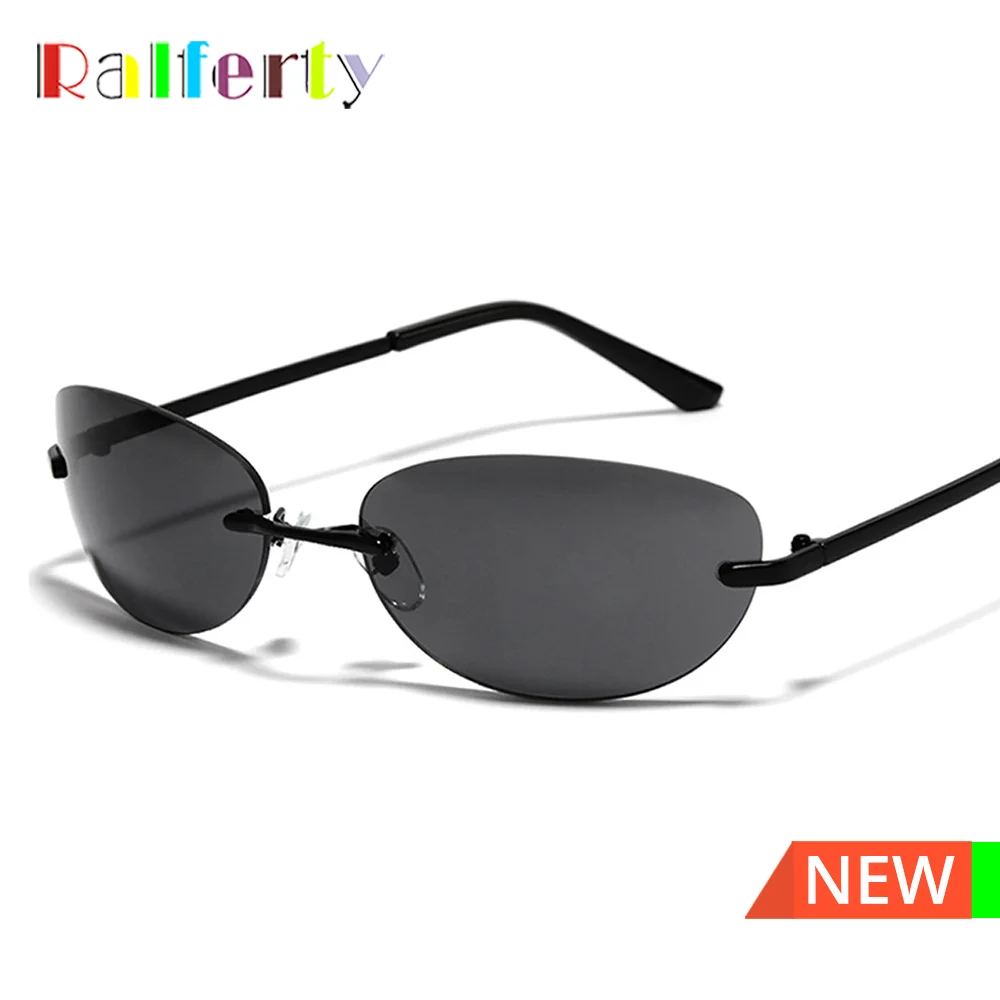 Ralferty Cool Rimless Cat Eye Sunglasses Women Men UV400 2025 Vintage Designer Steampunk Black Sun Glasses