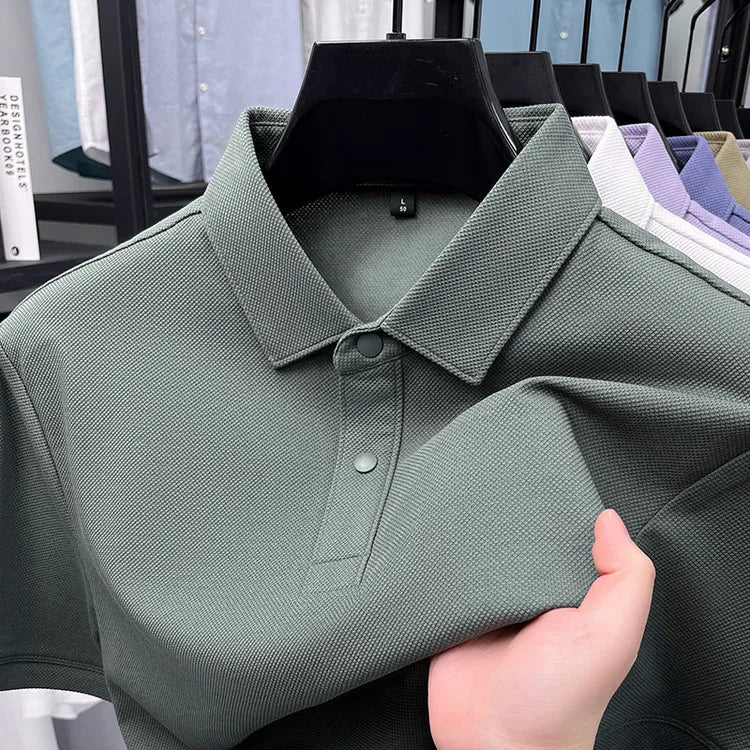 Premium Double-Sided 100% Cotton Polo Shirt - Soft, Skin-Friendly, Textured Pearl Weaving, Strong Luster, Stylish & Comfortable