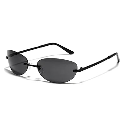 Ralferty Cool Rimless Cat Eye Sunglasses Women Men UV400 2025 Vintage Designer Steampunk Black Sun Glasses