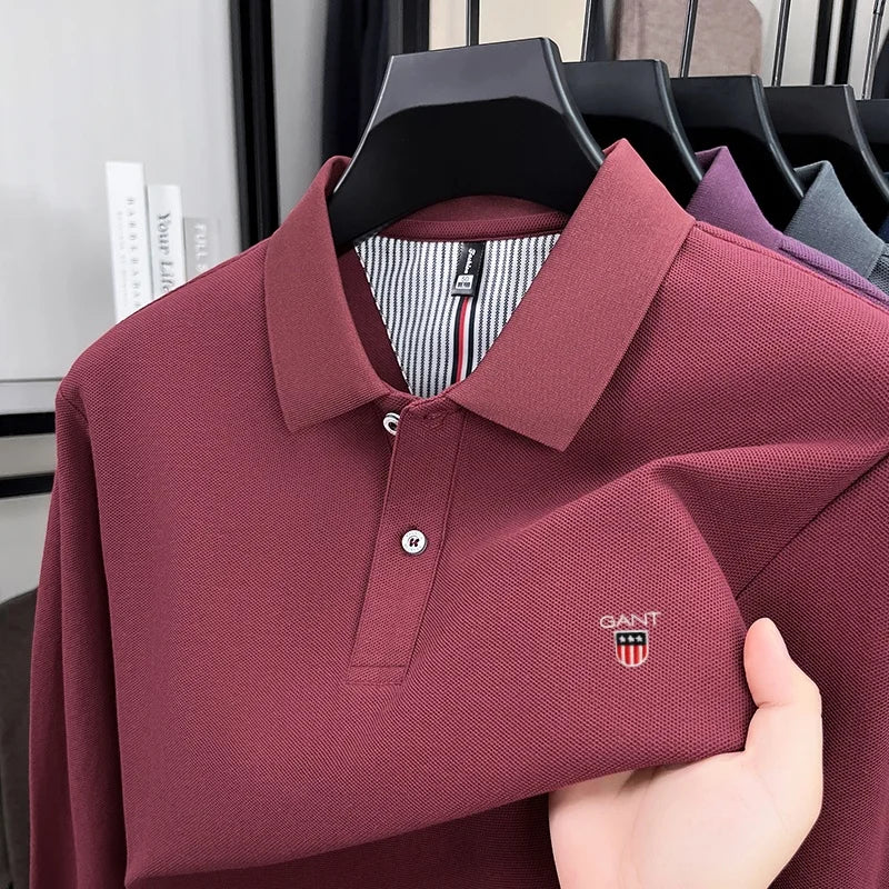 2025 Autumn New Men's Long Sleeve Casual T-shirt Comfortable and Breathable Golf Collar Top Exquisite and Fashionable Polo Shirt