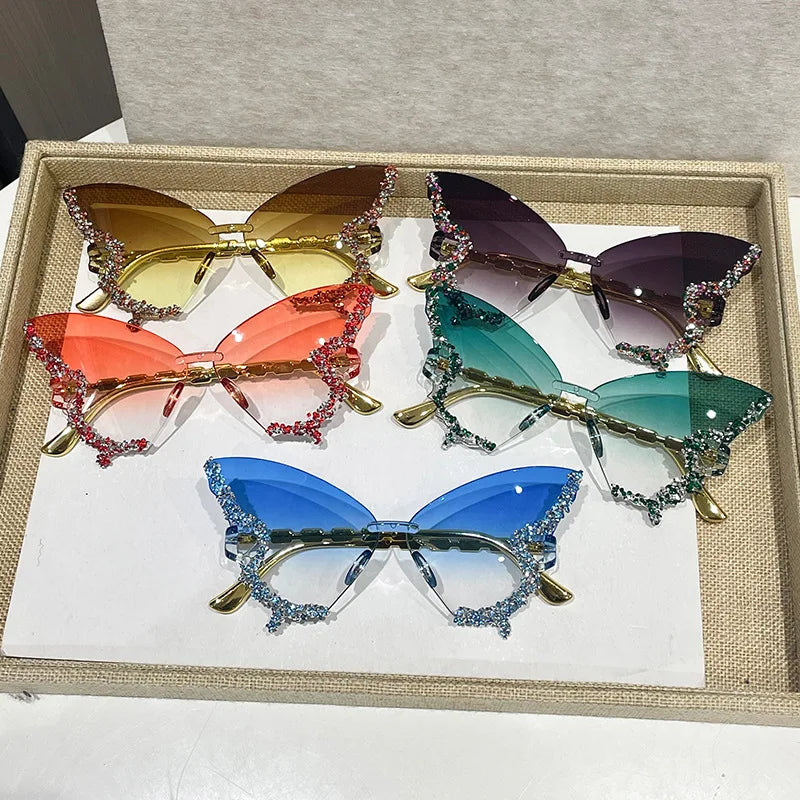 Rimless Butterfly Sunglasses Cat Eye Popular Women Men Shades Small Ellipse Sun Glasses