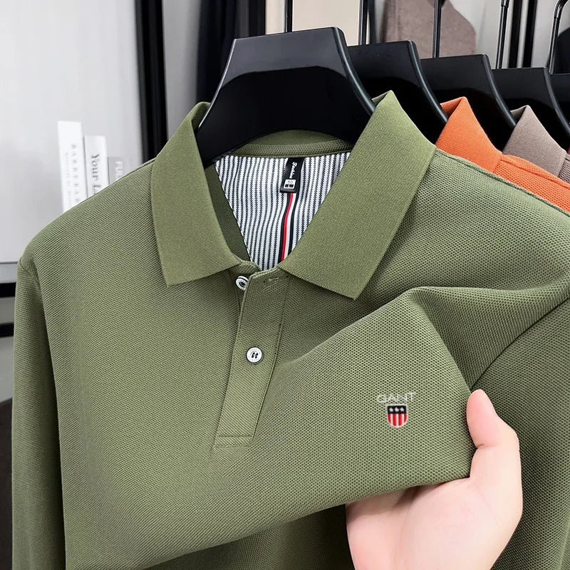 2025 Autumn New Men's Long Sleeve Casual T-shirt Comfortable and Breathable Golf Collar Top Exquisite and Fashionable Polo Shirt