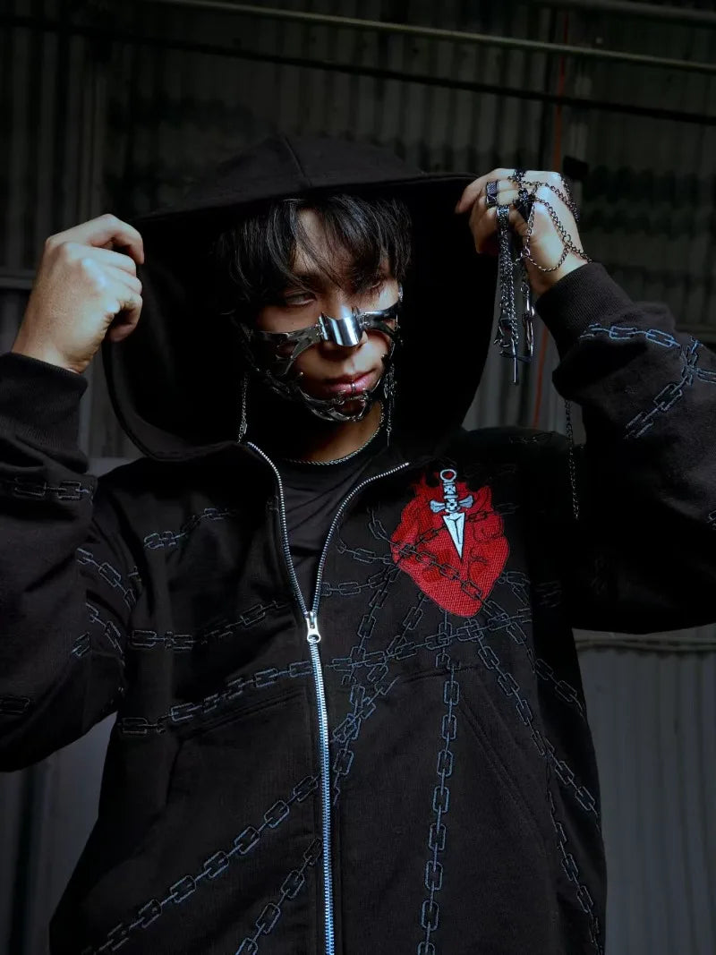 American high street chain heart design women men hoodie Y2K top personality fashion trend punk pullover loose casual sportswear