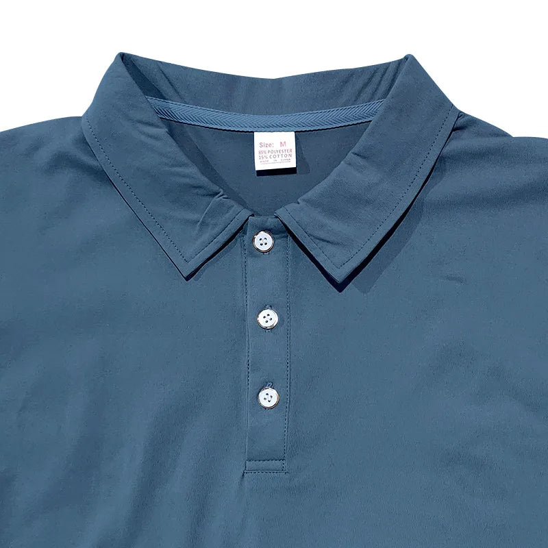2025Summer new men's polo shirt men's lapel business office solid color short sleeved T-shirt Male fashionable casual sports top