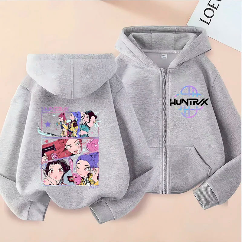 Funny Zip Up Sweatshirts Kpop Demon Hunters Hoodie Children Clothes Kid Girl Boy Sweatshirt Zipper Hoody Baby Casual Top