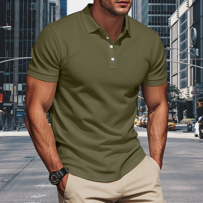 2025Summer new men's polo shirt men's lapel business office solid color short sleeved T-shirt Male fashionable casual sports top