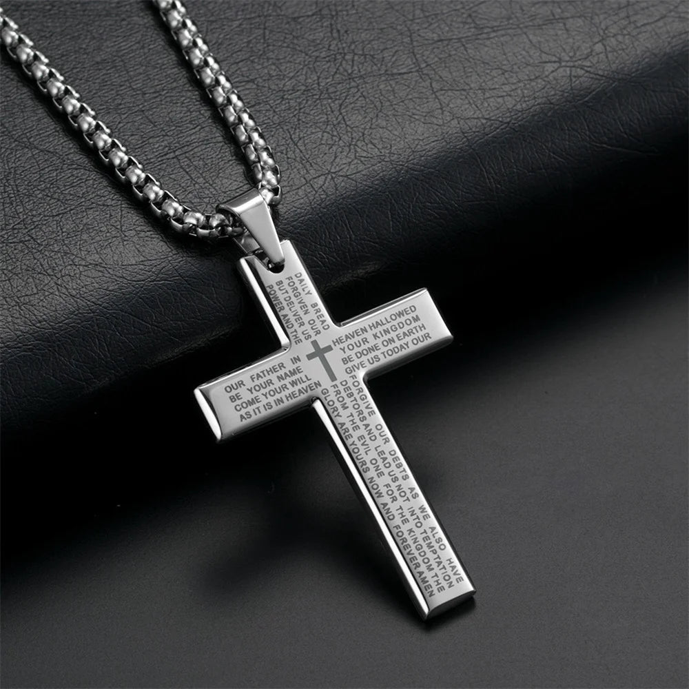 Fashion Bible Jesus Cross Pendant Necklace Women Retro Religious Prayer Jewelry