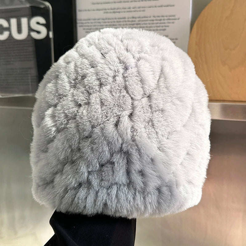 Women Winter Warm Real Rex Rabbit Fur Hat Snow Cap Winter Hats for Women Girls Real Fur Knit Skullies Beanies Natural Fluffy Hat