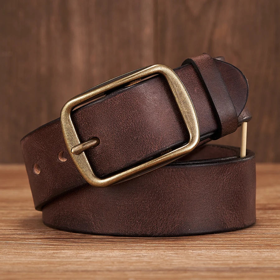 Thick Cowhide Copper Pin Buckle Real Genuine Leather Belt For Jeans Fashion Casual Belt