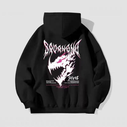 Unisex Cotton Hoodie Street Style Autumn Winter Thickened Fleece Lined Dinosaur Print Lazy Style Casual American Student Top