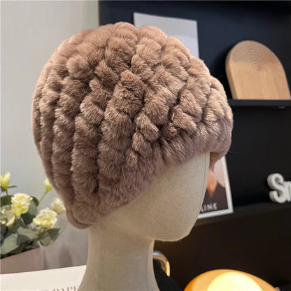 Women Winter Warm Real Rex Rabbit Fur Hat Snow Cap Winter Hats for Women Girls Real Fur Knit Skullies Beanies Natural Fluffy Hat