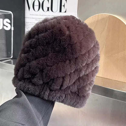 Women Winter Warm Real Rex Rabbit Fur Hat Snow Cap Winter Hats for Women Girls Real Fur Knit Skullies Beanies Natural Fluffy Hat
