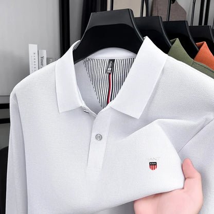 2025 Autumn New Men's Long Sleeve Casual T-shirt Comfortable and Breathable Golf Collar Top Exquisite and Fashionable Polo Shirt