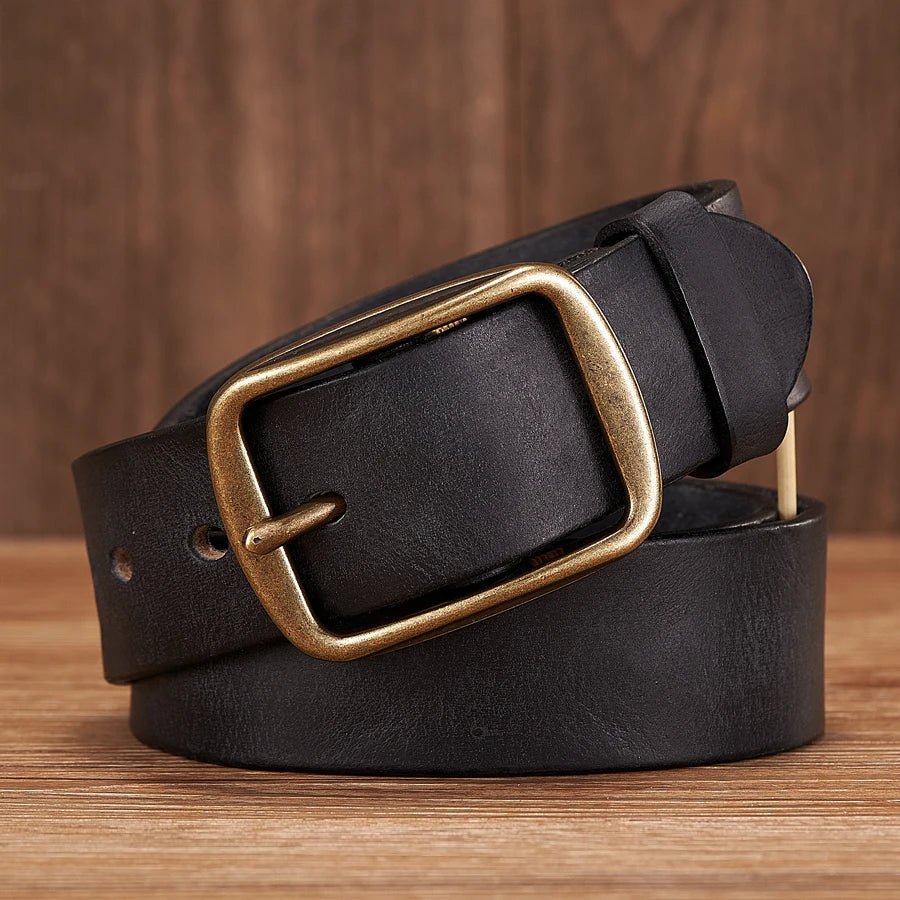 Thick Cowhide Copper Pin Buckle Real Genuine Leather Belt For Jeans Fashion Casual Belt