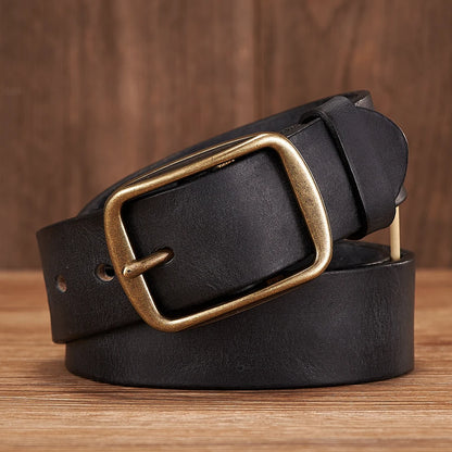 Thick Cowhide Copper Pin Buckle Real Genuine Leather Belt For Jeans Fashion Casual Belt