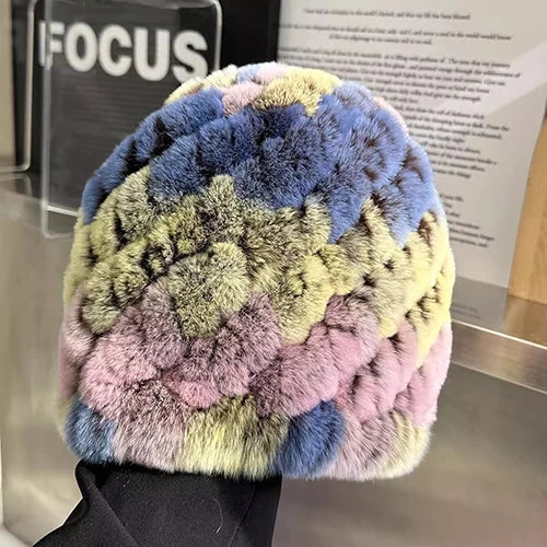 Women Winter Warm Real Rex Rabbit Fur Hat Snow Cap Winter Hats for Women Girls Real Fur Knit Skullies Beanies Natural Fluffy Hat