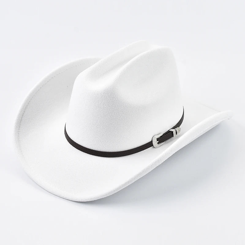 Unisex Western Cowboy Hat With Leather Vintage Big-edge Gentleman Cowgirl Jazz Hat Cloche Church Sombrero Hombre Caps