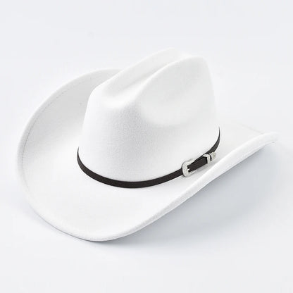 Unisex Western Cowboy Hat With Leather Vintage Big-edge Gentleman Cowgirl Jazz Hat Cloche Church Sombrero Hombre Caps