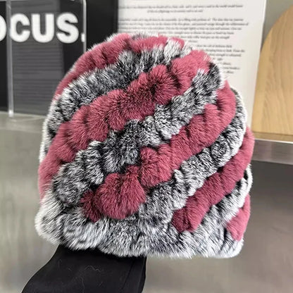 Women Winter Warm Real Rex Rabbit Fur Hat Snow Cap Winter Hats for Women Girls Real Fur Knit Skullies Beanies Natural Fluffy Hat