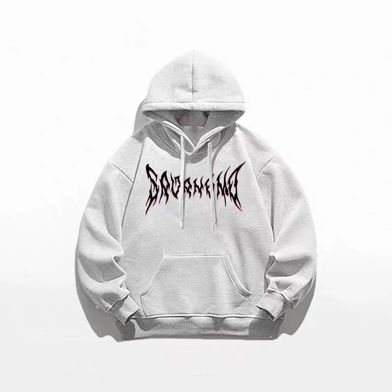 Unisex Cotton Hoodie Street Style Autumn Winter Thickened Fleece Lined Dinosaur Print Lazy Style Casual American Student Top