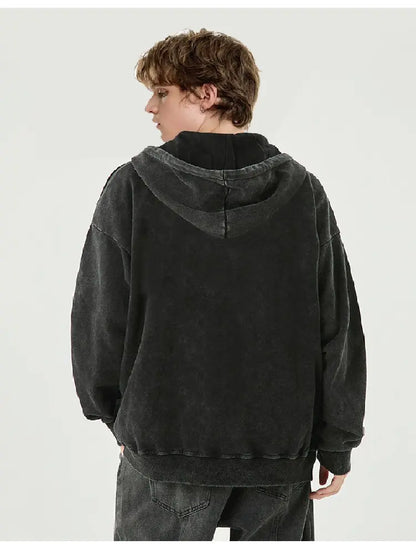 Washed and aged sweatshirt, men's loose hoodie, round-neck jacket  S-5XL