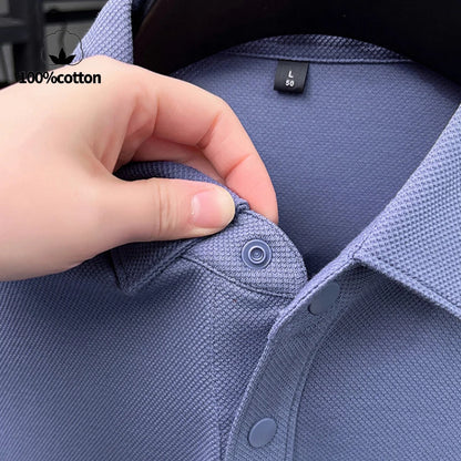 Premium Double-Sided 100% Cotton Polo Shirt - Soft, Skin-Friendly, Textured Pearl Weaving, Strong Luster, Stylish & Comfortable