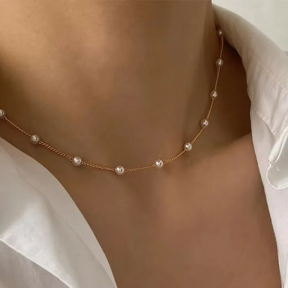 2025 New Women's Pearl Necklace Set 14K Gold Fashion Neck Chain Jewelry