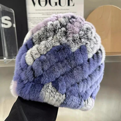 Women Winter Warm Real Rex Rabbit Fur Hat Snow Cap Winter Hats for Women Girls Real Fur Knit Skullies Beanies Natural Fluffy Hat