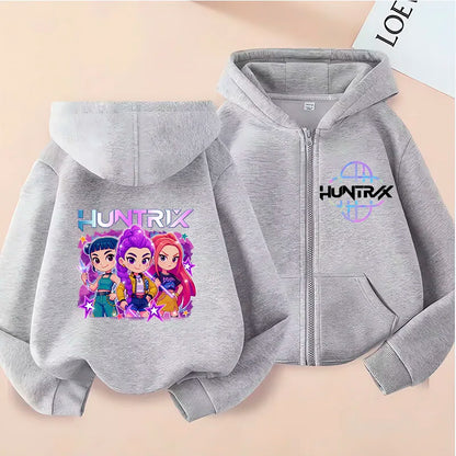 Funny Zip Up Sweatshirts Kpop Demon Hunters Hoodie Children Clothes Kid Girl Boy Sweatshirt Zipper Hoody Baby Casual Top