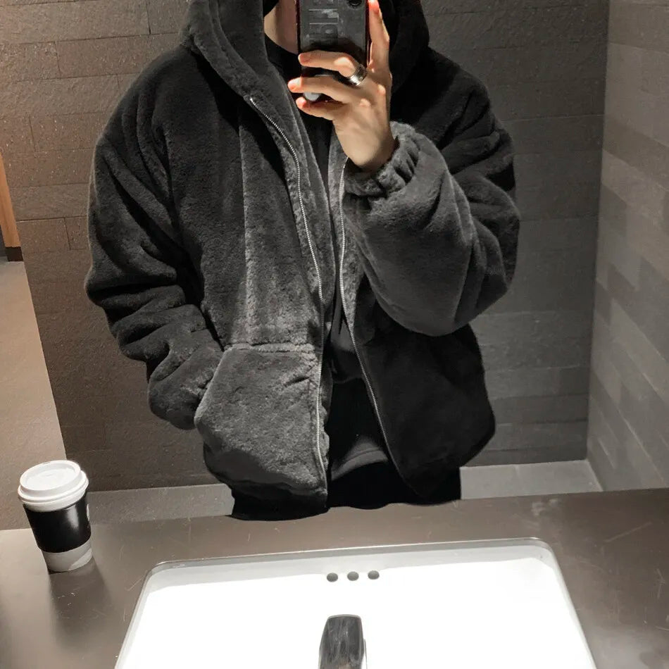 Winter faux lamb wool jacket men's padded thickened cotton clothing