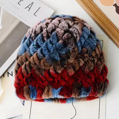 Women Winter Warm Real Rex Rabbit Fur Hat Snow Cap Winter Hats for Women Girls Real Fur Knit Skullies Beanies Natural Fluffy Hat