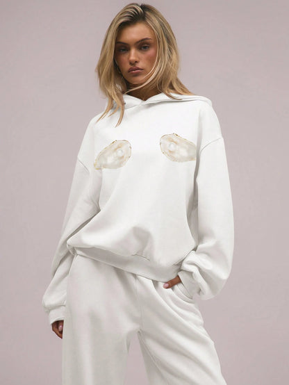 Winter Russian shell printed street hoodie women American pure cotton round neck y2k comfortable wool long sleeve sweatshirt