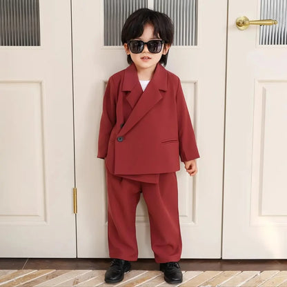 Boy Suit Set Toddler Wedding Outfit Infant Birthday Party Gift Clothes Children School Graduation Christmas Performance Tuxedo