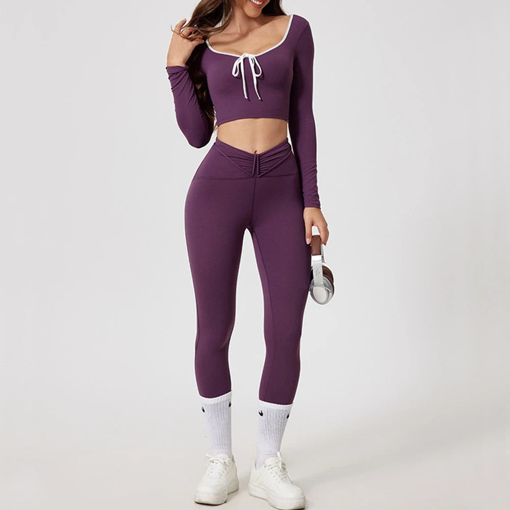 1/2Pcs Pad Crop Top Shirt Long Sleeve Gym Women Workout Yoga Set Women Running Legging Fitness Bra Sports Female Active Wear