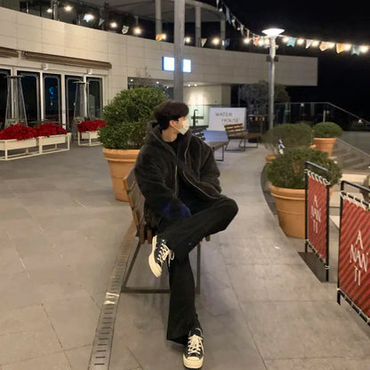 Winter faux lamb wool jacket men's padded thickened cotton clothing