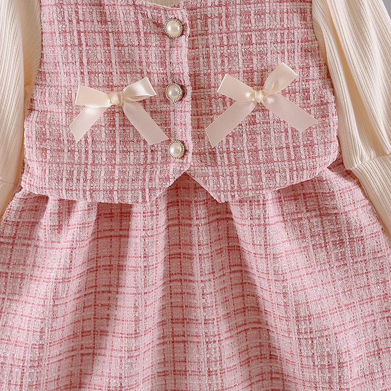 Baby Dresses For Girls Cotton Fashion Long Sleeve Patchwork Fake Two-Piece Outfit Clothes Infant Toddler Girl Long Sleeve Dress