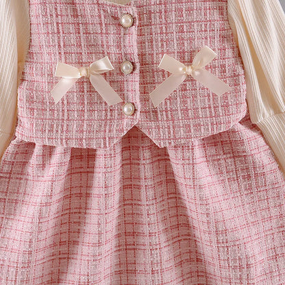 Baby Dresses For Girls Cotton Fashion Long Sleeve Patchwork Fake Two-Piece Outfit Clothes Infant Toddler Girl Long Sleeve Dress