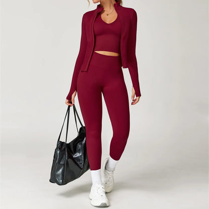 Seamless Gym Set Workout Clothes 2/3PCS Yoga Set Women's Sportswear Fitness Leggings Sports Bra Athletic Long Sleeve Yoga Suit