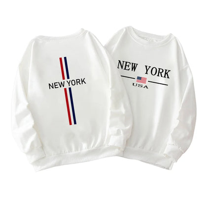 New York Fashion Printed O-Neck Hoodies for Men Spring Autumn Male Warm Long Sleeved T-shirts Urban Trend Casual Streetwear Tops
