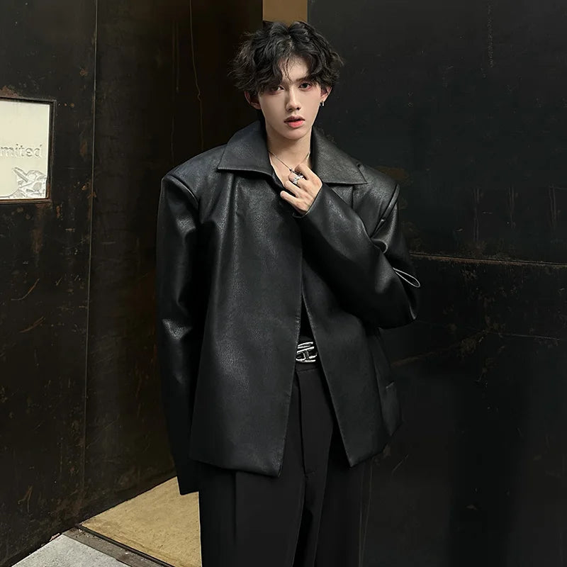 Handsome Fashion No Buttons PU Leather Jacket Men's Women's Motorcycle Faux Leather Jacket