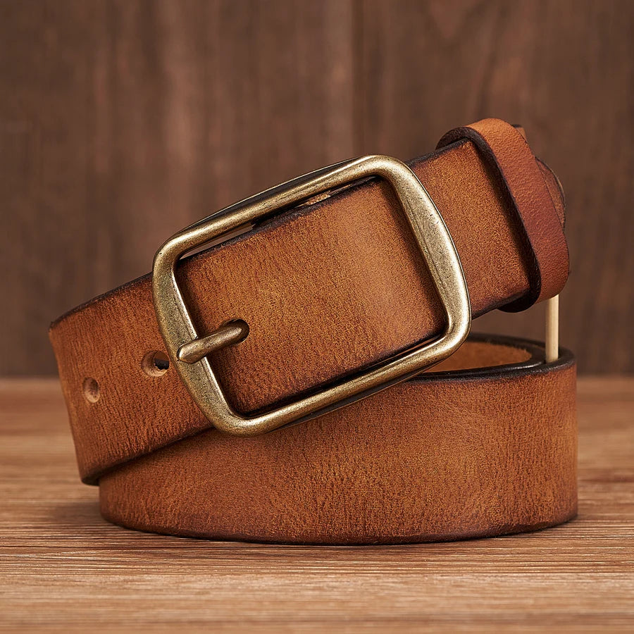 Thick Cowhide Copper Pin Buckle Real Genuine Leather Belt For Jeans Fashion Casual Belt