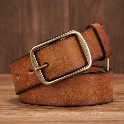 Thick Cowhide Copper Pin Buckle Real Genuine Leather Belt For Jeans Fashion Casual Belt