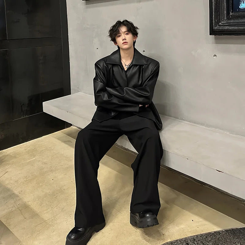 Handsome Fashion No Buttons PU Leather Jacket Men's Women's Motorcycle Faux Leather Jacket