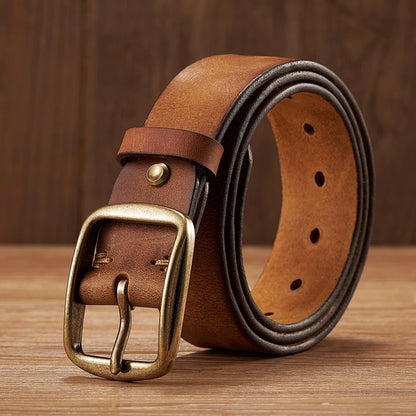 Thick Cowhide Copper Pin Buckle Real Genuine Leather Belt For Jeans Fashion Casual Belt