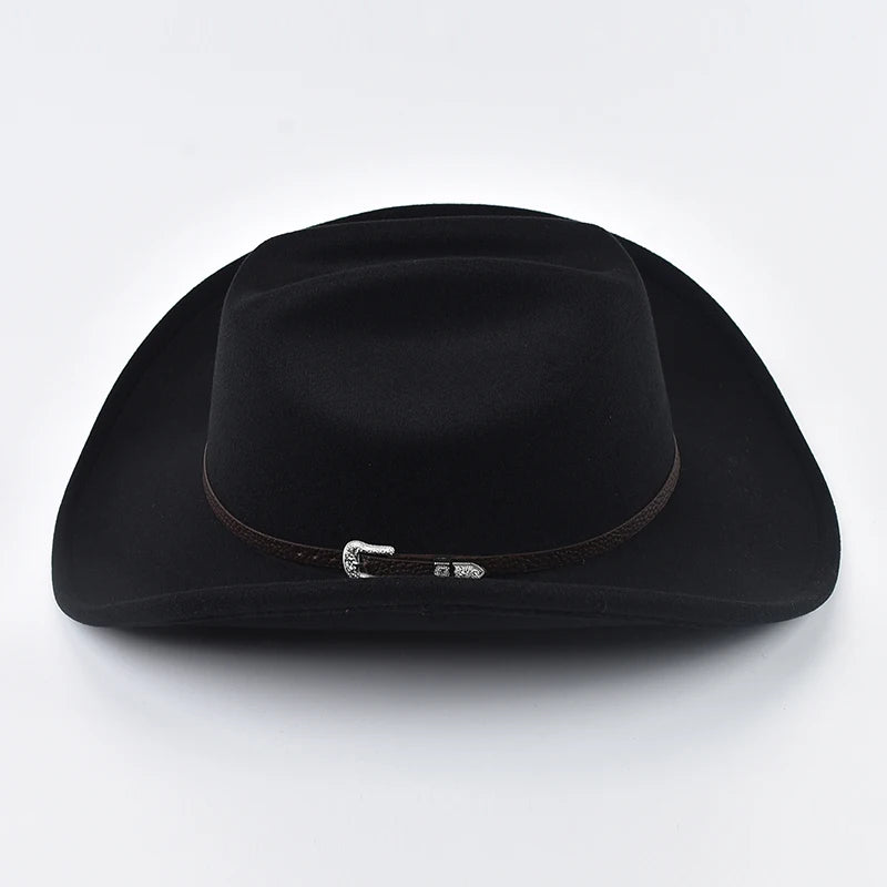 Unisex Western Cowboy Hat With Leather Vintage Big-edge Gentleman Cowgirl Jazz Hat Cloche Church Sombrero Hombre Caps