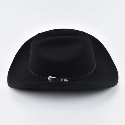 Unisex Western Cowboy Hat With Leather Vintage Big-edge Gentleman Cowgirl Jazz Hat Cloche Church Sombrero Hombre Caps